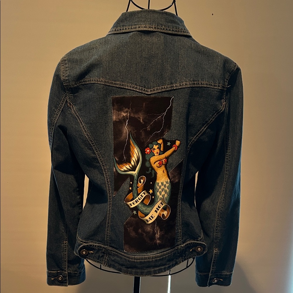 Denim Jacket with hand placed retro mermaid and lighting bolts!